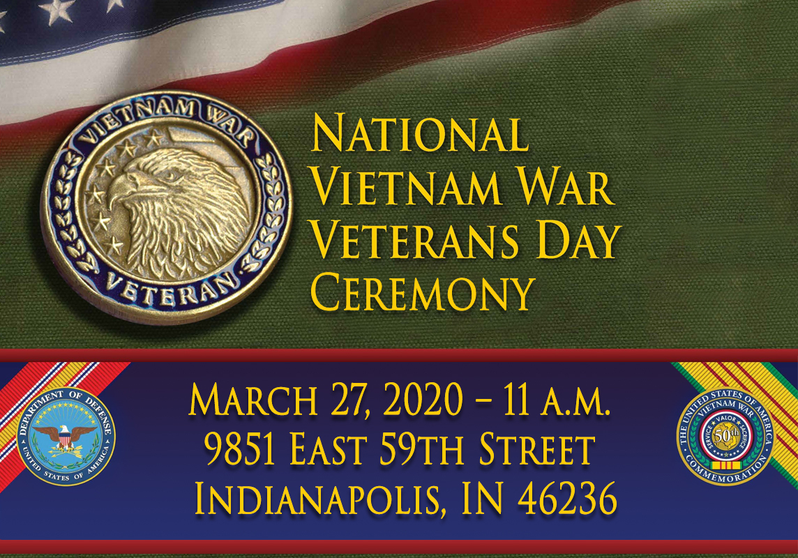 The U.S. Army Financial Management Command, in conjunction with the U.S. Army Reserve’s 310th Expeditionary Sustainment command, are hosting a Vietnam War Veterans Memorial Day commemoration in Lawrence, Indiana, March 27, 2020, at 11 p.m. The event will be held at the 310th ESC headquarters and will feature stories from Vietnam War veterans, a military brass quintet, missing man ceremony and special recognition for all Vietnam War veterans in attendance. (U.S. Army graphic) The U.S. Army Financial Management Command, in conjunction with the U.S. Army Reserve’s 310th Expeditionary Sustainment command, are hosting a Vietnam War Veterans Memorial Day commemoration in Lawrence, Indiana, March 27, 2020, at 11 p.m. The event will be held at the 310th ESC headquarters and will feature stories from Vietnam War veterans, a military brass quintet, missing man ceremony and special recognition for all Vietnam War veterans in attendance. (U.S. Army graphic)