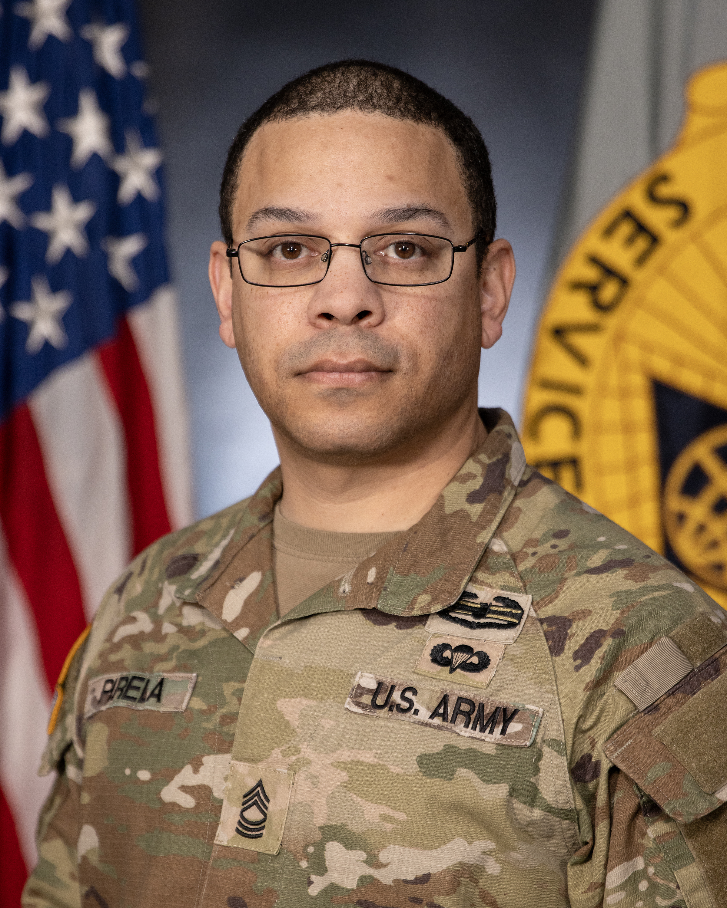 Master Sgt. Marcus Pirela, 45th Finance Center senior enlisted advisor, poses for a photo at the Maj. Gen. Emmett J. Bean Federal Center in Indianapolis March 4, 2024. The 45th FC serves as the sole Army Financial Management Center and is assigned to the U.S. Army Financial Management Command as the command’s operational arm and early deployer to conduct theater preparation operations. (U.S. Army photo by Mark R. W. Orders-Woempner)